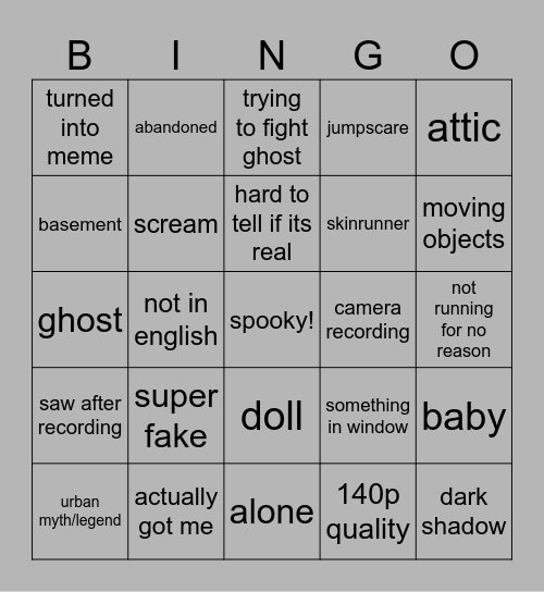 spooky bingo Card