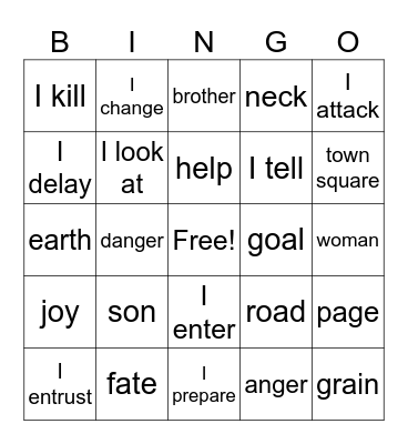 Latin 2 Bingo Card