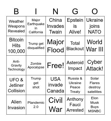 2024: Conspiracy Apocalypse Bingo Card