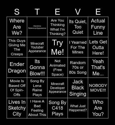 Minecraft Movie Bingo Card