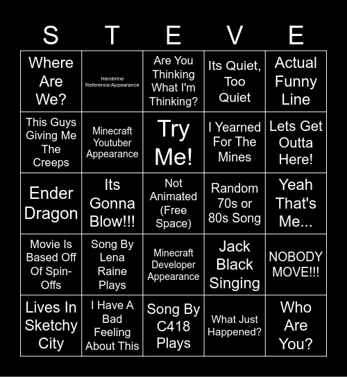 Minecraft Movie Bingo Card