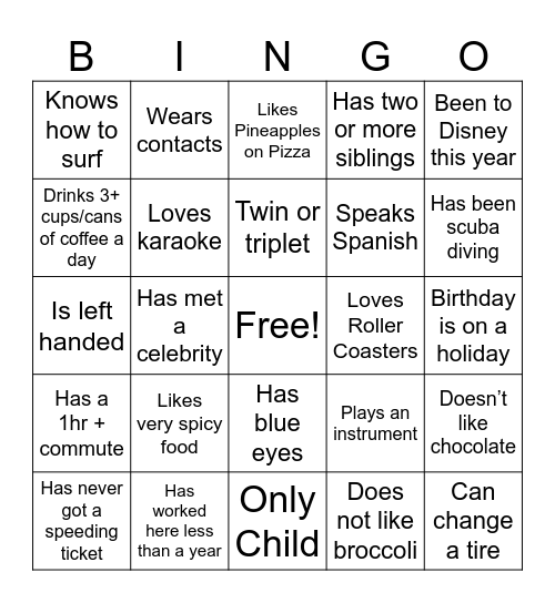 DFAS Japan Holiday Party Bingo Card
