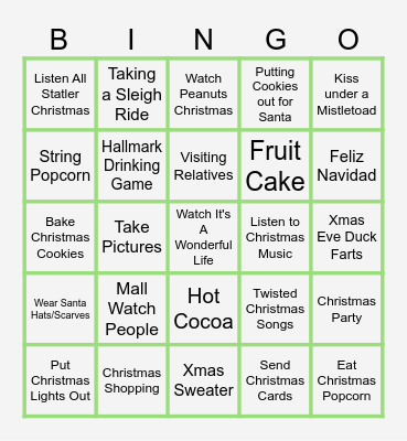 Christmas Activities Bingo Card