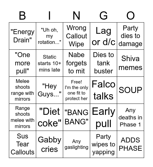 Lalafell Kidnappers FRU adventures Bingo Card