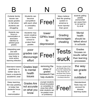 GRADES Bingo Card