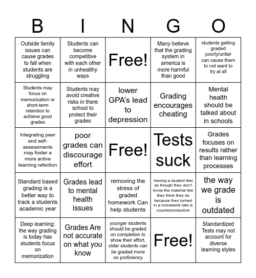 GRADES Bingo Card