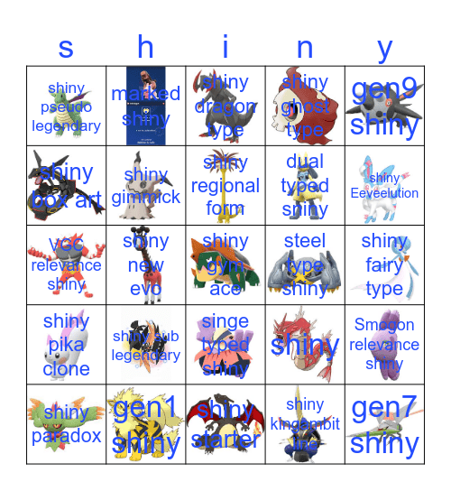 shiny pokemon Bingo Card