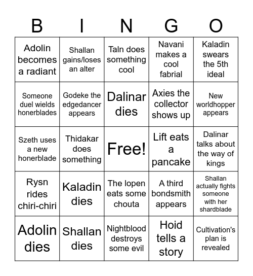 Wind and Truth Bingo Card