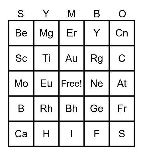 Symbo Card Bingo Card