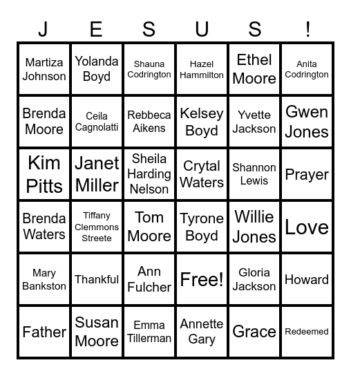 Upper Room Ministries Bingo Card