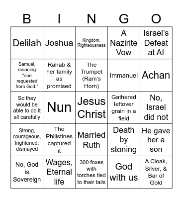 Grace Kids Bingo Card