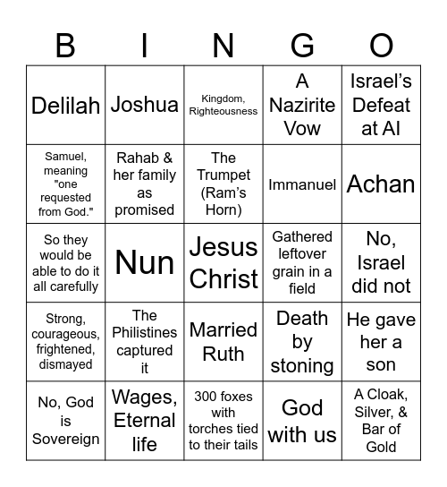 Grace Kids Bingo Card