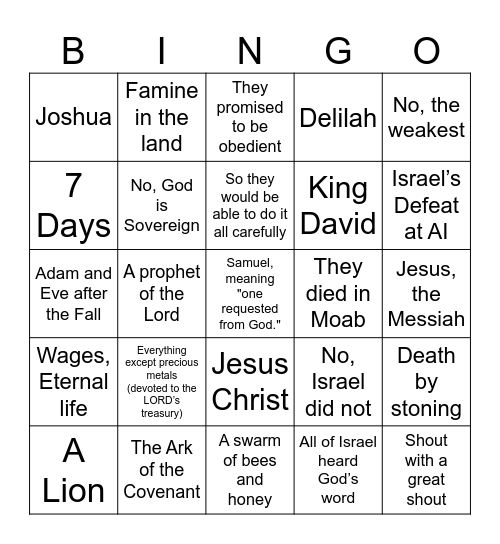 Grace Kids Bingo Card