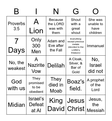 Grace Kids Bingo Card