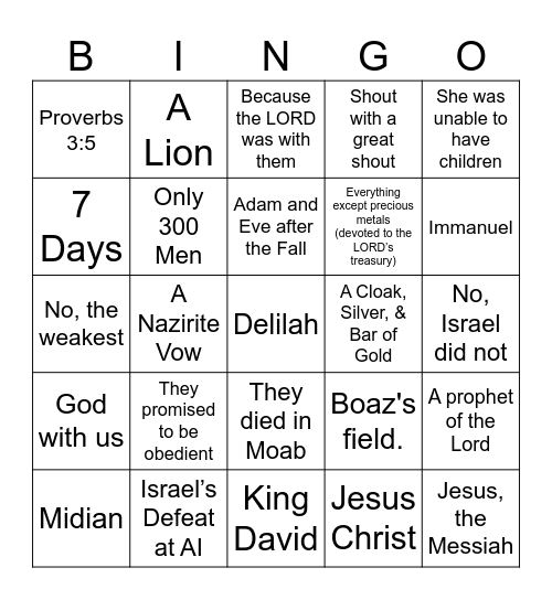 Grace Kids Bingo Card