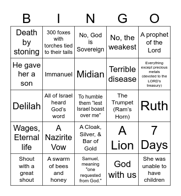 Grace Kids Bingo Card