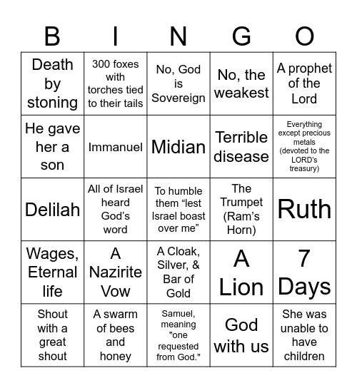 Grace Kids Bingo Card