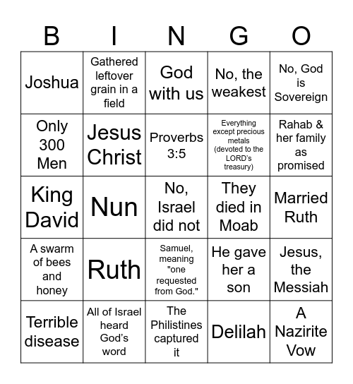 Grace Kids Bingo Card