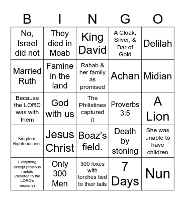 Grace Kids Bingo Card