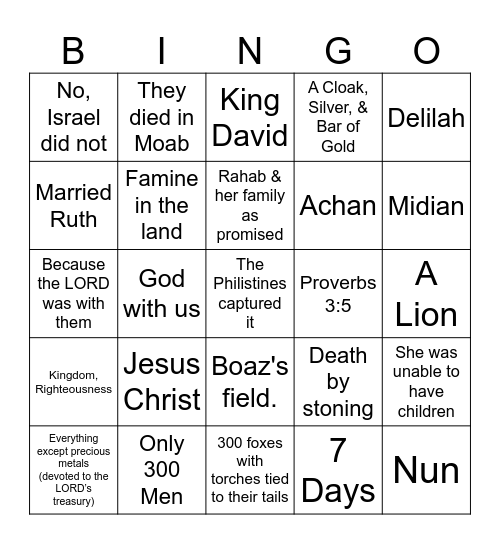 Grace Kids Bingo Card