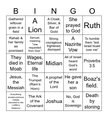 Grace Kids Bingo Card