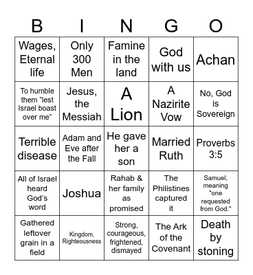 Grace Kids Bingo Card