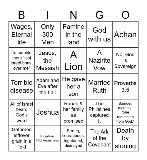 Grace Kids Bingo Card