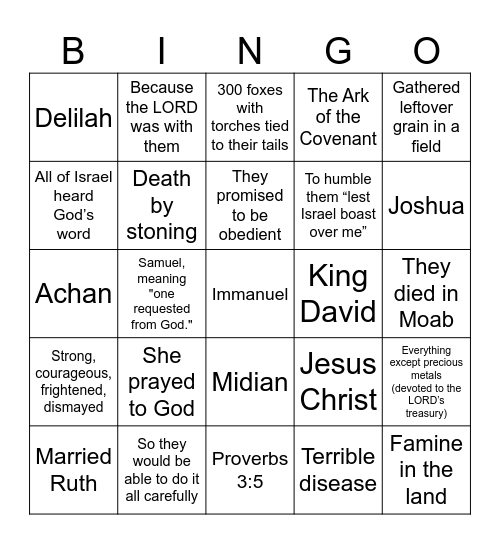 Grace Kids Bingo Card
