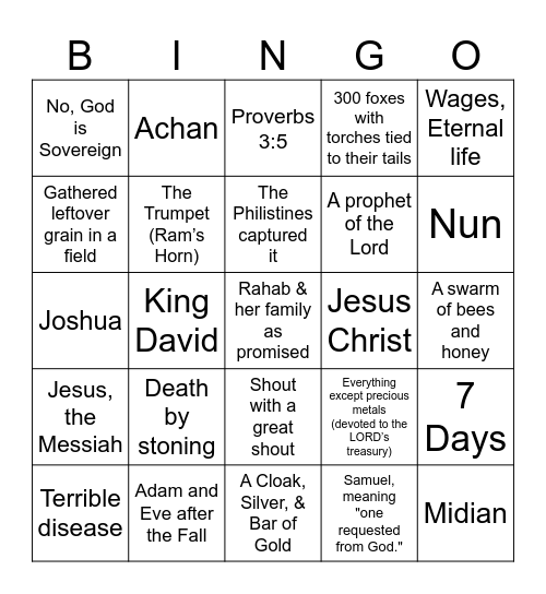 Grace Kids Bingo Card