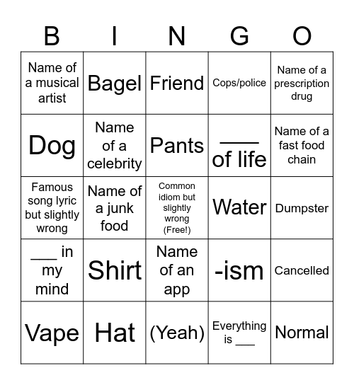 Untitled Bingo Card