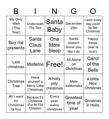 A Very Millennial Christmas Bingo Card