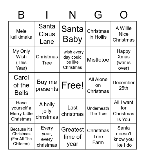 A Very Millennial Christmas Bingo Card