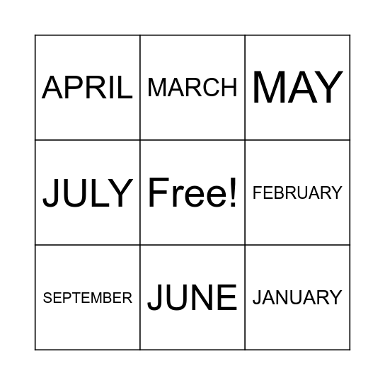 BIRTHDAY MONTHS Bingo Card