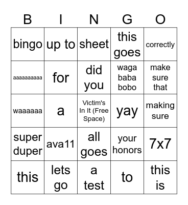 test bingo Card