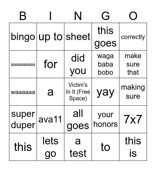 test bingo Card