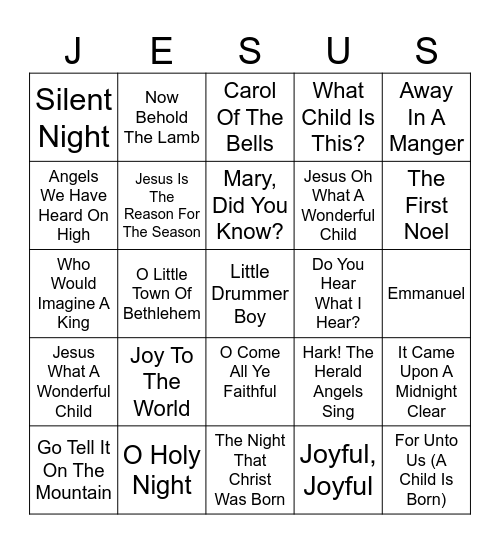 Christmas Music Bingo (Jesus!) Bingo Card