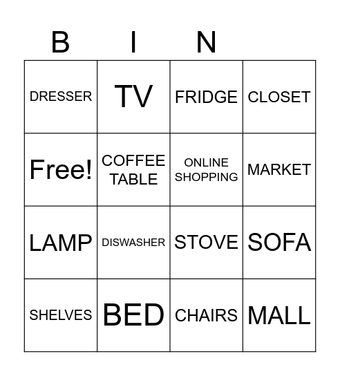 Things at home Bingo Card