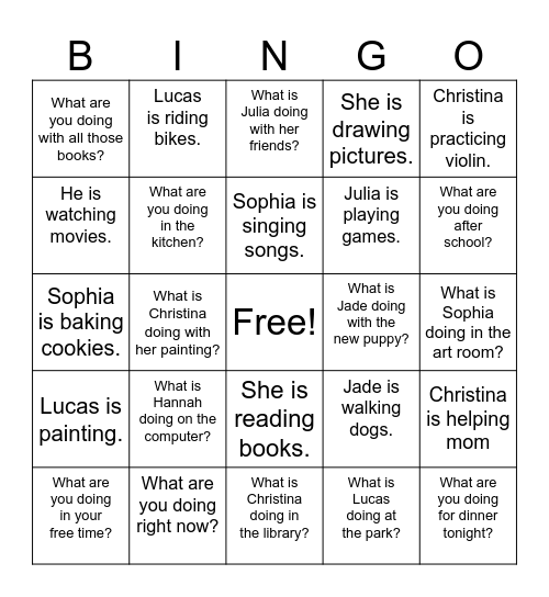 What are you doing? Bingo Card