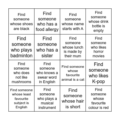 Relative Pronouns Bingo Card