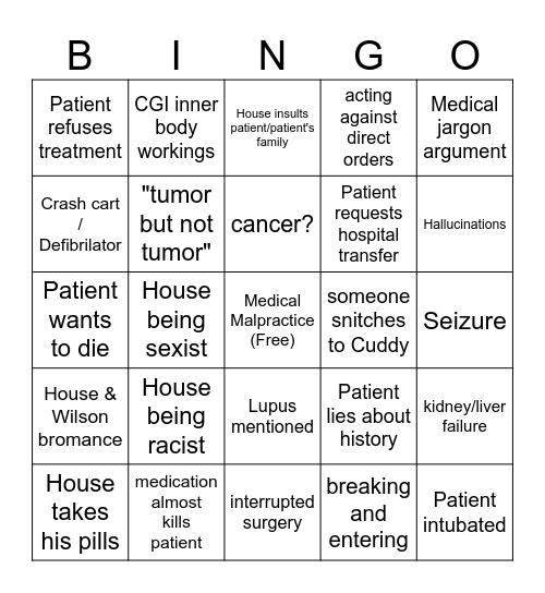 House M.D. Bingo Card