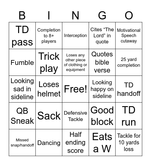 Jameis Bingo Card