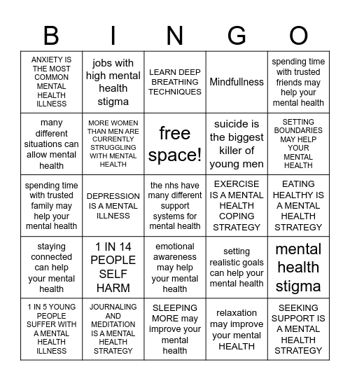 MENTAL HEALTH Bingo Card