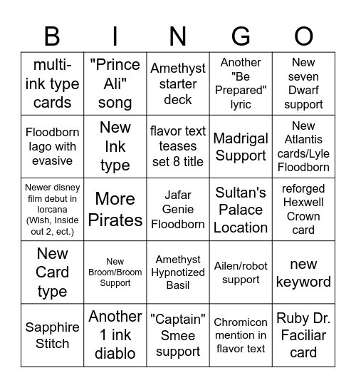 Lorcana set 7 Bingo Card