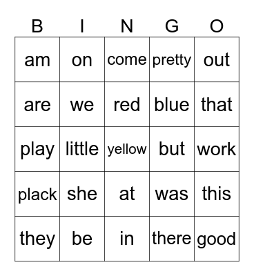 Sight words Unit 3 Bingo Card