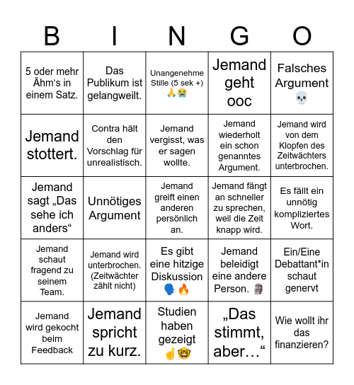 Jugend Debattiert Bingo Card