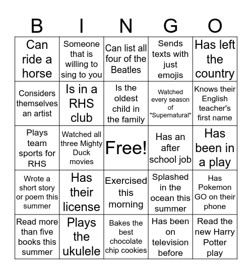Untitled Bingo Card