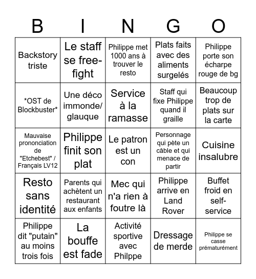 Cauchemar en Cuisine Bingo Card