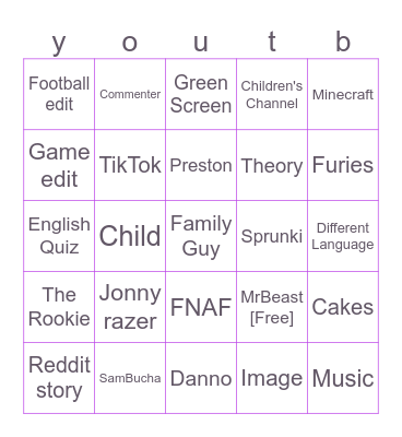 youtube Bingo Card