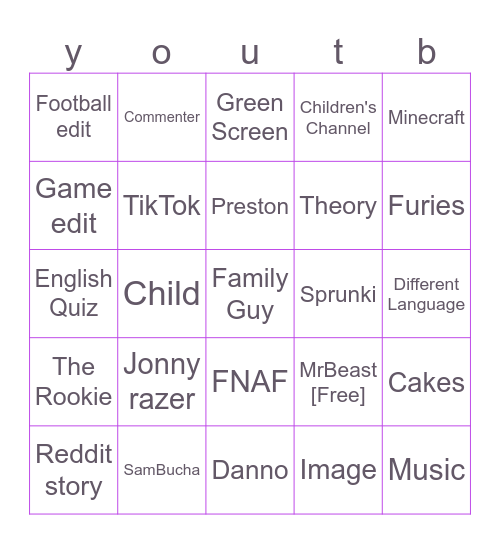 youtube Bingo Card