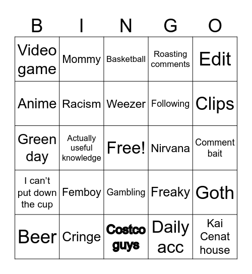 Reels bingo Card